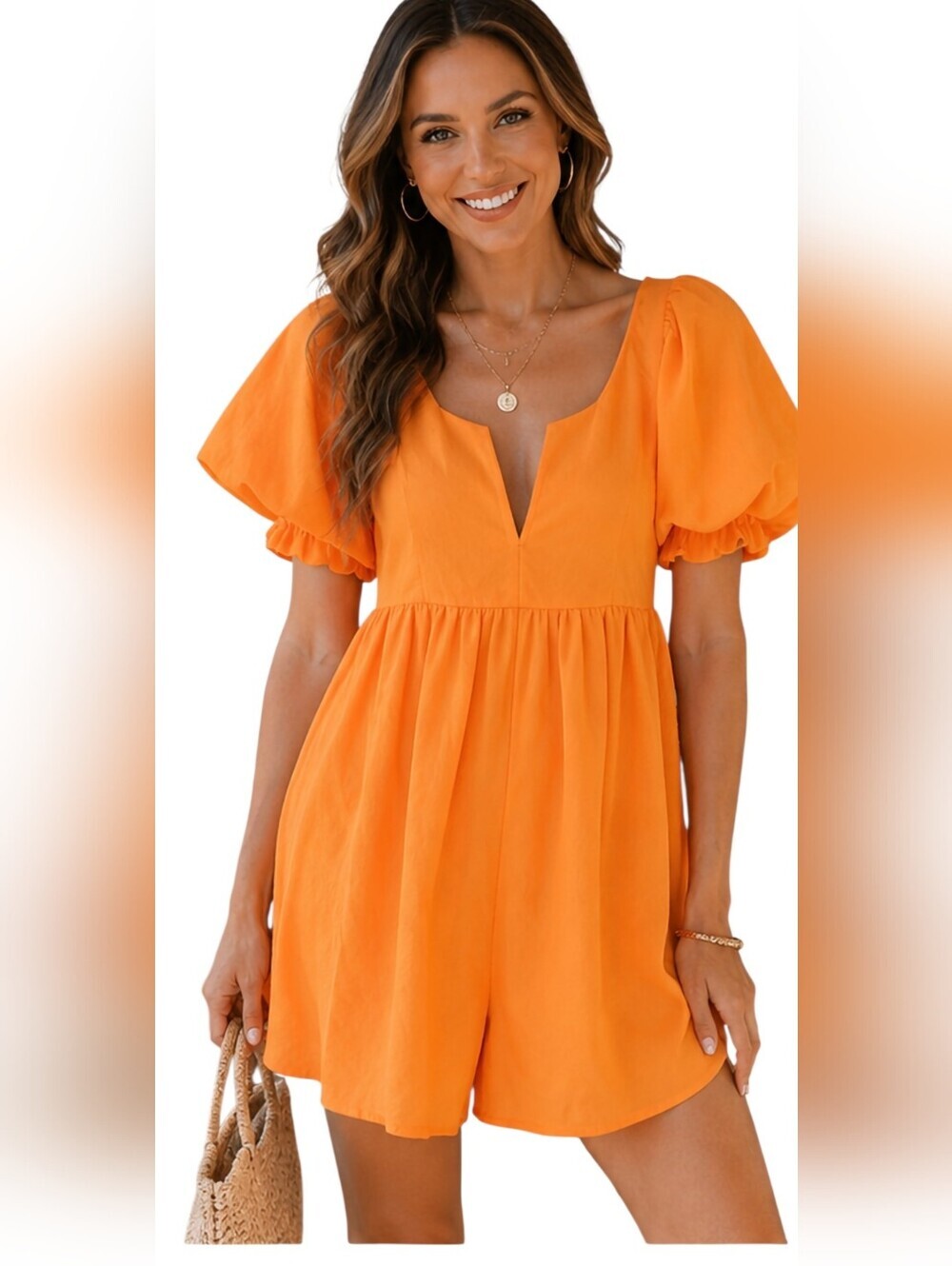 American Threads Orange Notch Neck Babydoll Romper NWT Size Large
